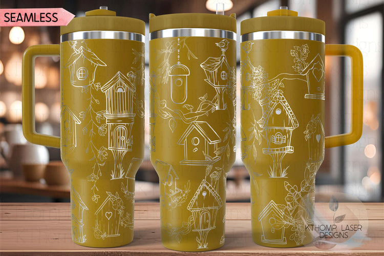 Birdhouses Tumbler Wrap SVG | 40oz Laser Engraving File | Rotary Ready Digital Design | Western Farm SVG