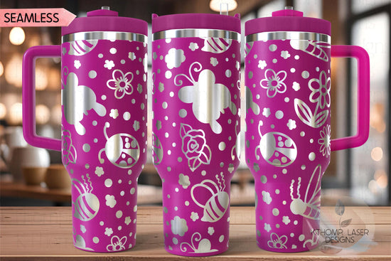 Bees and Butterflies Tumbler Wrap SVG | 40oz Laser Engraving File | Rotary Ready Digital Design | Exotic Animal SVG