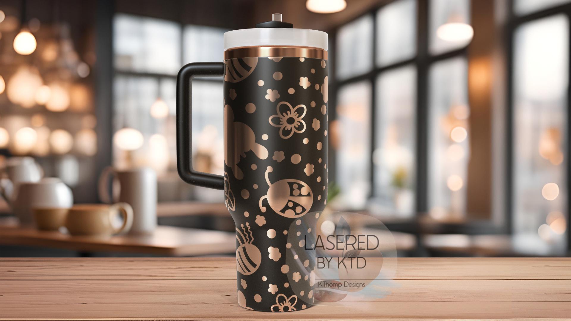 Bees and Butterflies Tumbler Wrap SVG | 40oz Laser Engraving File | Rotary Ready Digital Design | Exotic Animal SVG