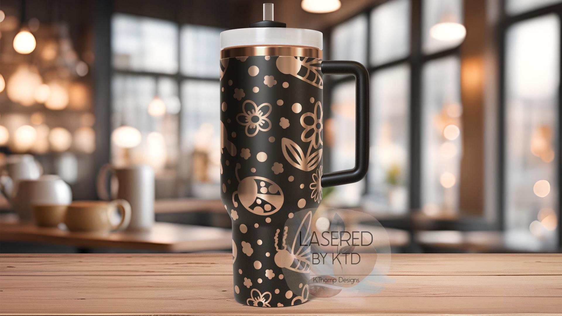 Bees and Butterflies Tumbler Wrap SVG | 40oz Laser Engraving File | Rotary Ready Digital Design | Exotic Animal SVG