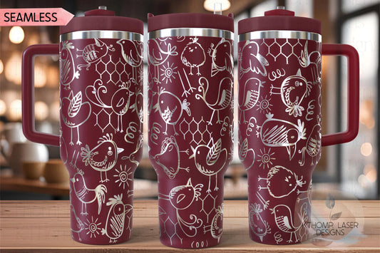 Bird Doodles Tumbler Wrap SVG | 40oz Laser Engraving File | Rotary Ready Digital Design | Exotic Animal SVG