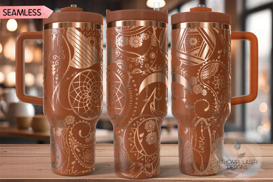 Boho Paisley Doodles Tumbler Wrap SVG | 40oz Laser Engraving File | Rotary Ready Digital Design | Zodiac Boho SVG