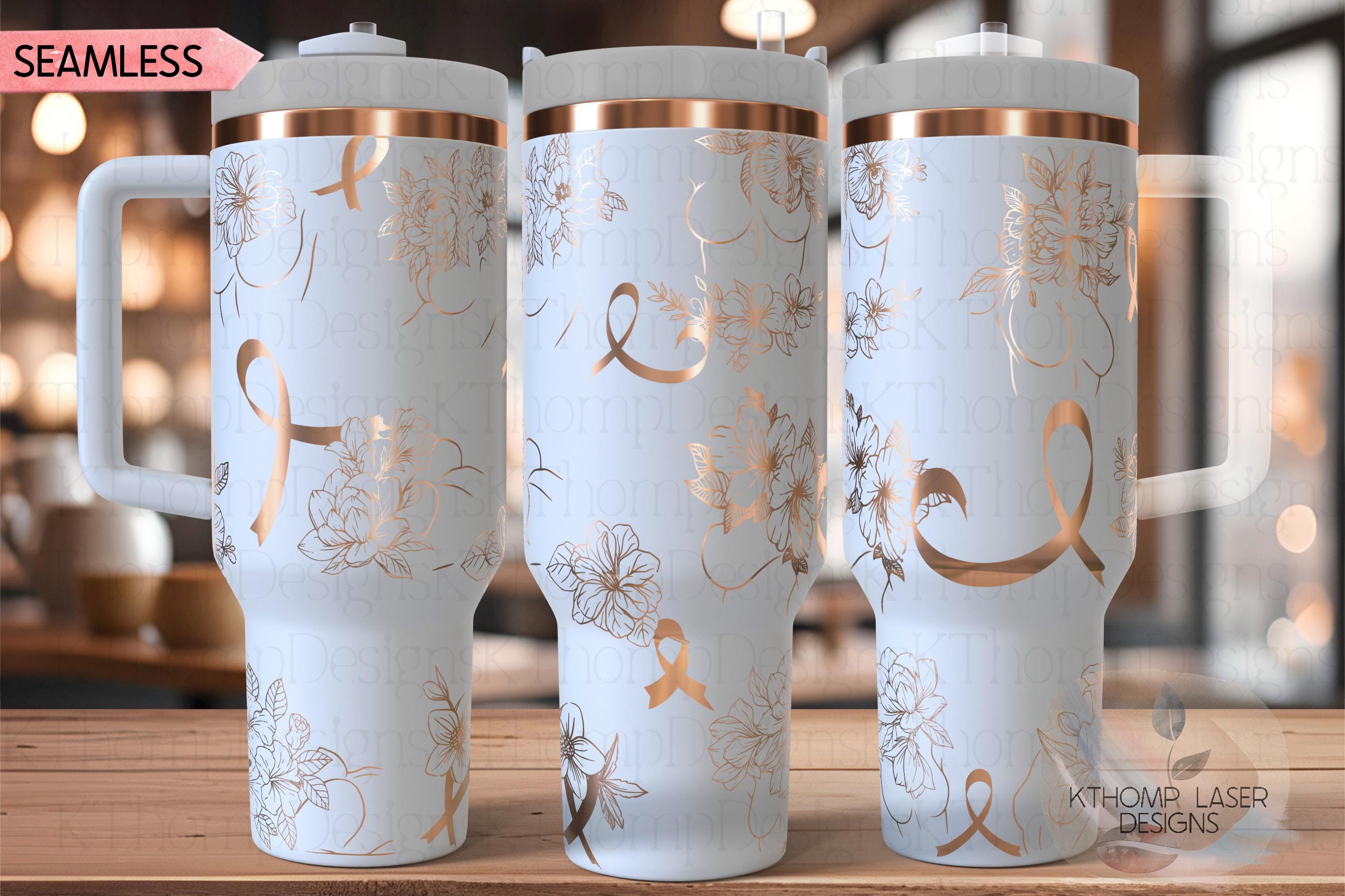 Breast Cancer Floral Tumbler Wrap SVG | 40oz Laser Engraving File | Rotary Ready Digital Design | Support Awareness SVG