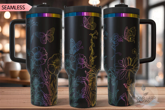 Butterflies and Blooms Tumbler Wrap SVG | 40oz Laser Engraving File | Rotary Engrave Digital Design | Floral SVG Design