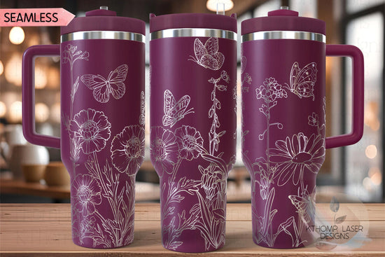 Butterflies and Blooms Tumbler Wrap SVG | 40oz Laser Engraving File | Rotary Engrave Digital Design | Floral SVG Design
