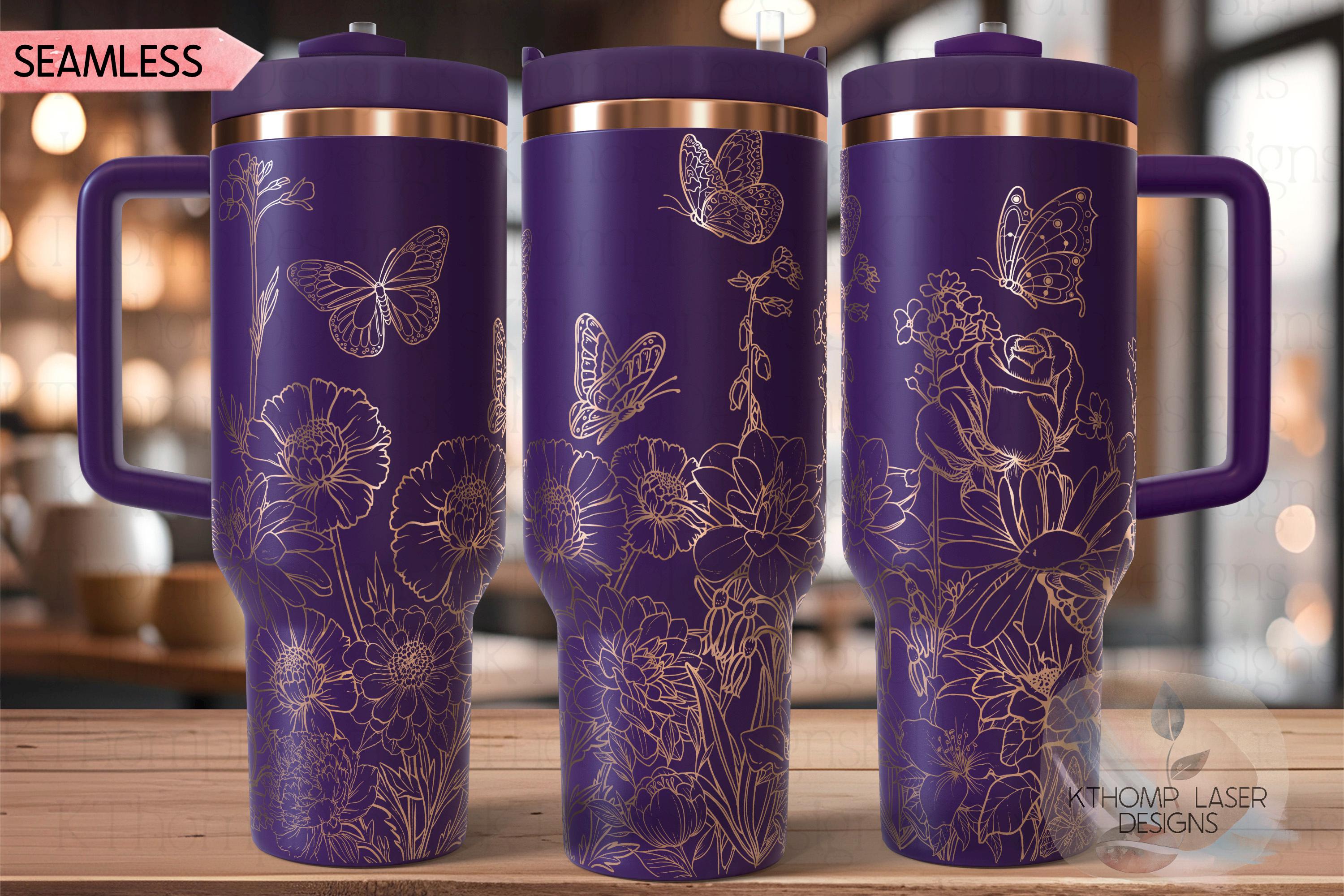 Butterfly Flower Garden Tumbler Wrap SVG | 40oz Laser Engraving File | Rotary Engrave Digital Design | Floral SVG Design