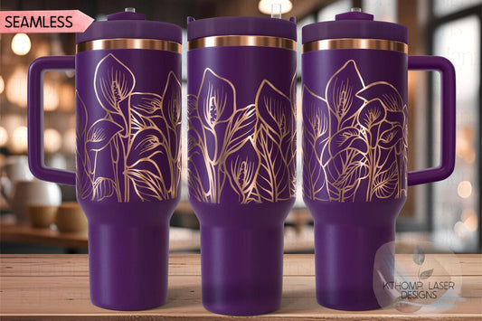 Calla Lilies Laser Engraved TOP Wrap Design for 40oz Tumbler, Top Half, Digital Download, Seamless Design, SVG For Laser Rotary