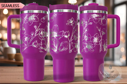 Cherry Blossoms Laser Engraved TOP Wrap Design for 40oz Tumbler, Top Half, Digital Download, Seamless Design, SVG For Laser Rotary