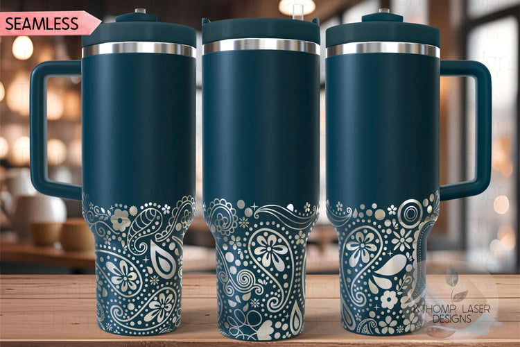 Paisley Bottom Wrap Pattern Tumbler Wrap SVG | 40oz Laser Engraving File | Rotary Ready Digital Background SVG