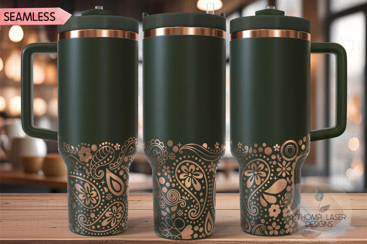 Paisley Bottom Wrap Pattern Tumbler Wrap SVG | 40oz Laser Engraving File | Rotary Ready Digital Background SVG