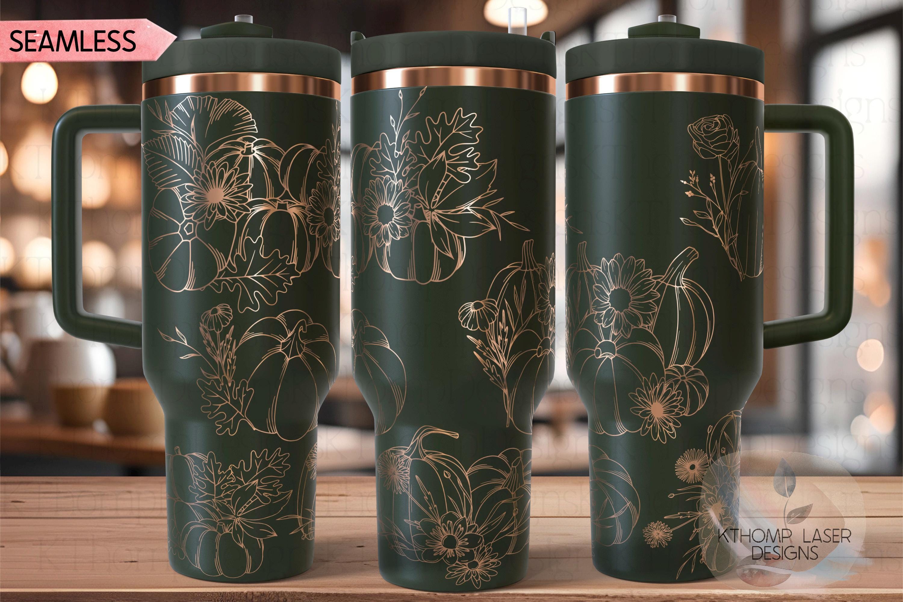 Floral Pumpkins Fall Pumpkins Holiday Tumbler Wrap SVG | 40oz Laser Engraving File | Rotary Ready Digital Design | Seasonal SVG