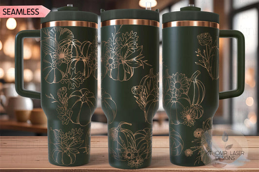 Floral Pumpkins Fall Pumpkins Holiday Tumbler Wrap SVG | 40oz Laser Engraving File | Rotary Ready Digital Design | Seasonal SVG