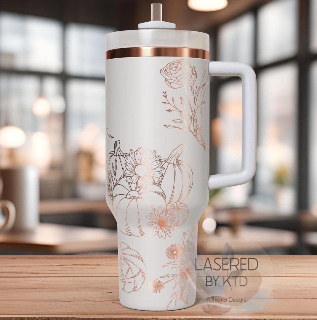 Floral Pumpkins Fall Pumpkins Holiday Tumbler Wrap SVG | 40oz Laser Engraving File | Rotary Ready Digital Design | Seasonal SVG