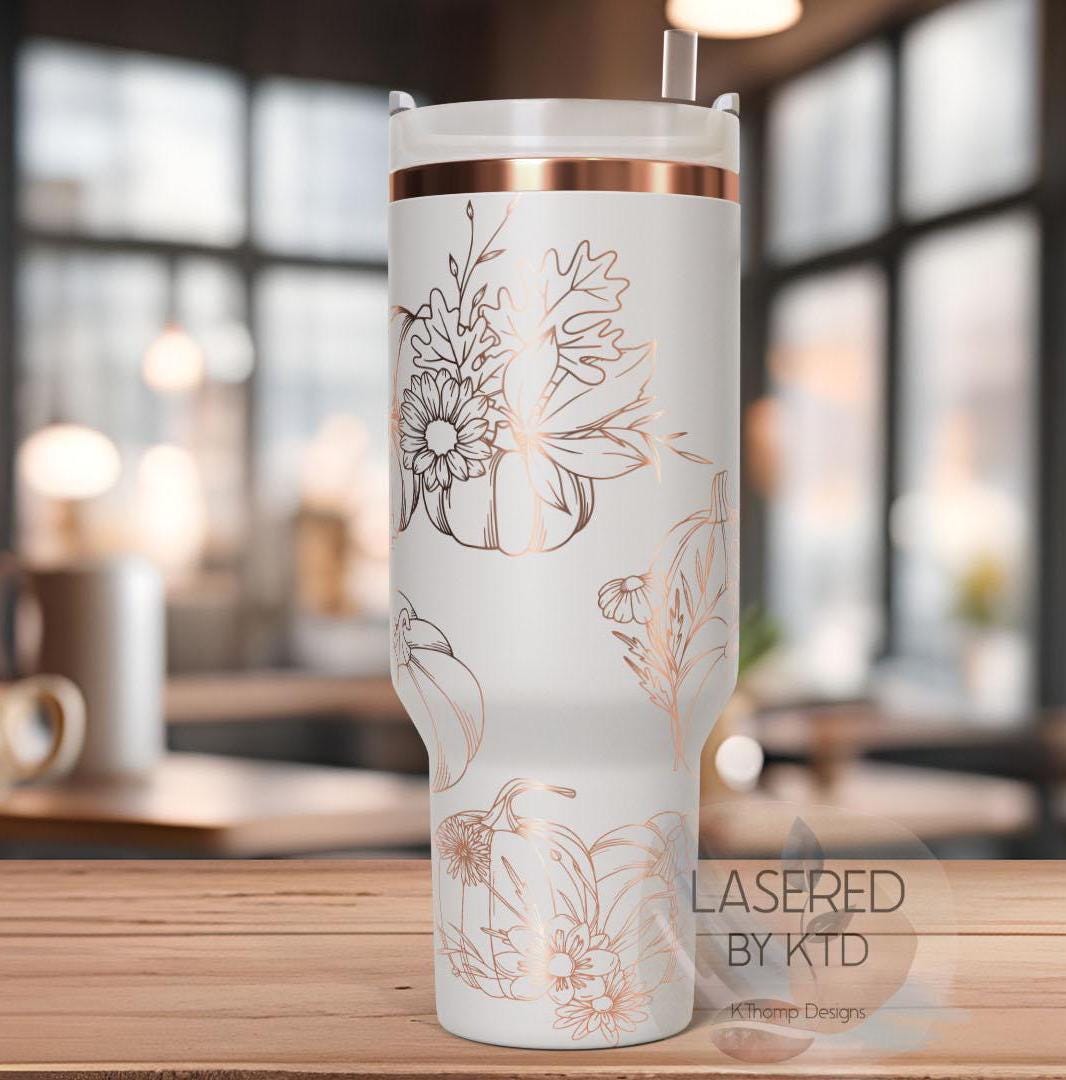 Floral Pumpkins Fall Pumpkins Holiday Tumbler Wrap SVG | 40oz Laser Engraving File | Rotary Ready Digital Design | Seasonal SVG