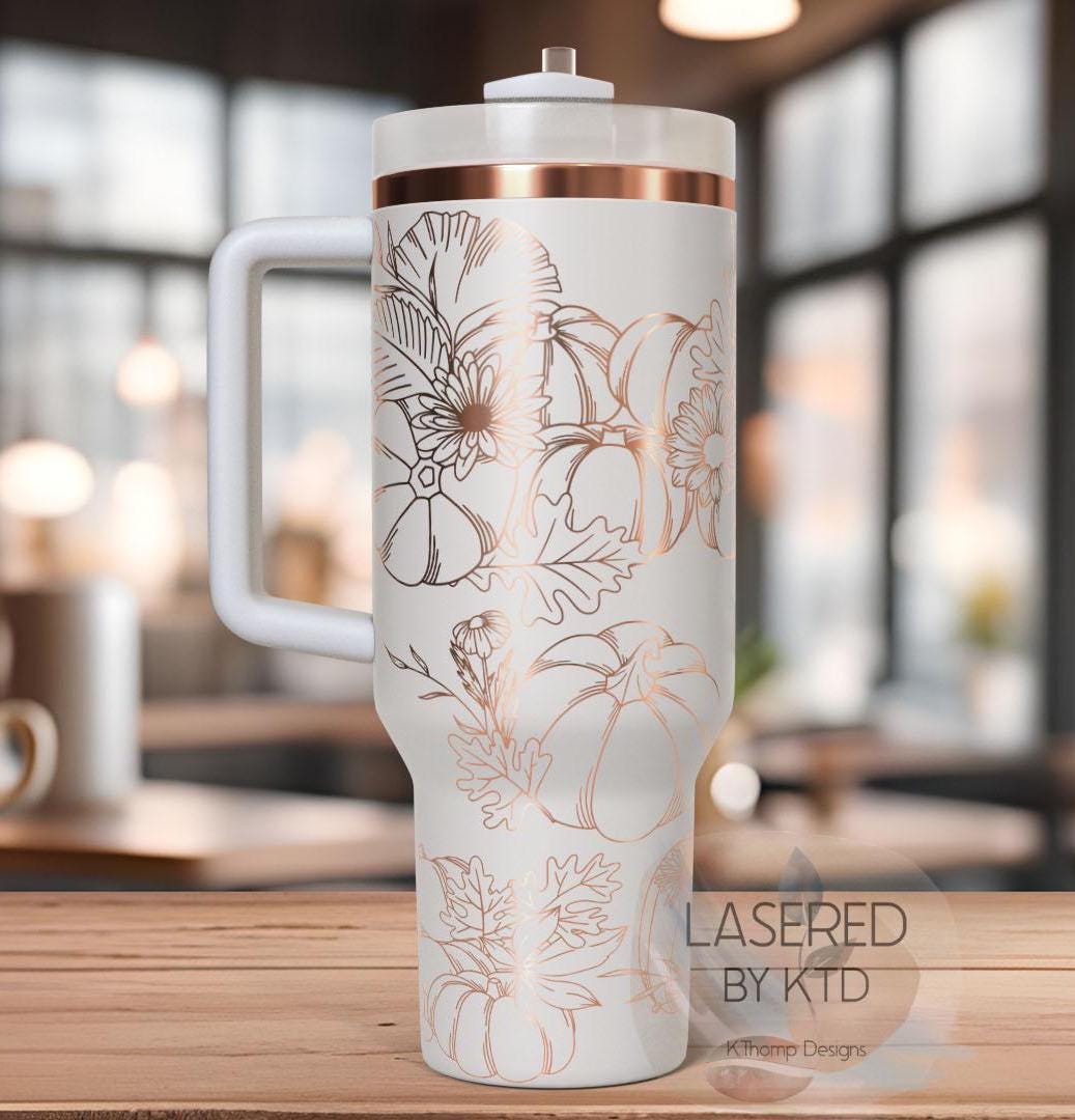 Floral Pumpkins Fall Pumpkins Holiday Tumbler Wrap SVG | 40oz Laser Engraving File | Rotary Ready Digital Design | Seasonal SVG