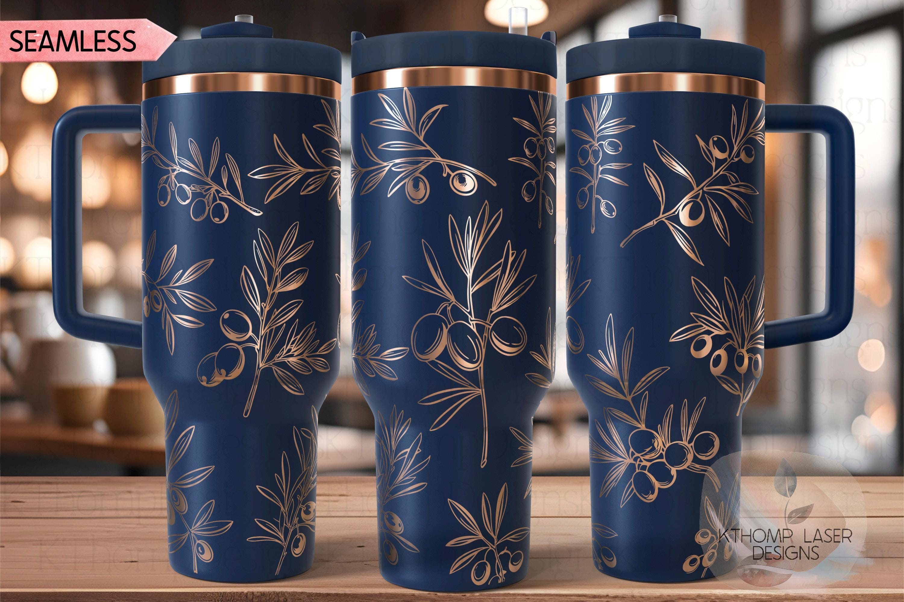 Olives Olive Branches Floral Tumbler Wrap SVG | 40oz Laser Engraving File | Rotary Engrave Digital Design | Floral SVG Design