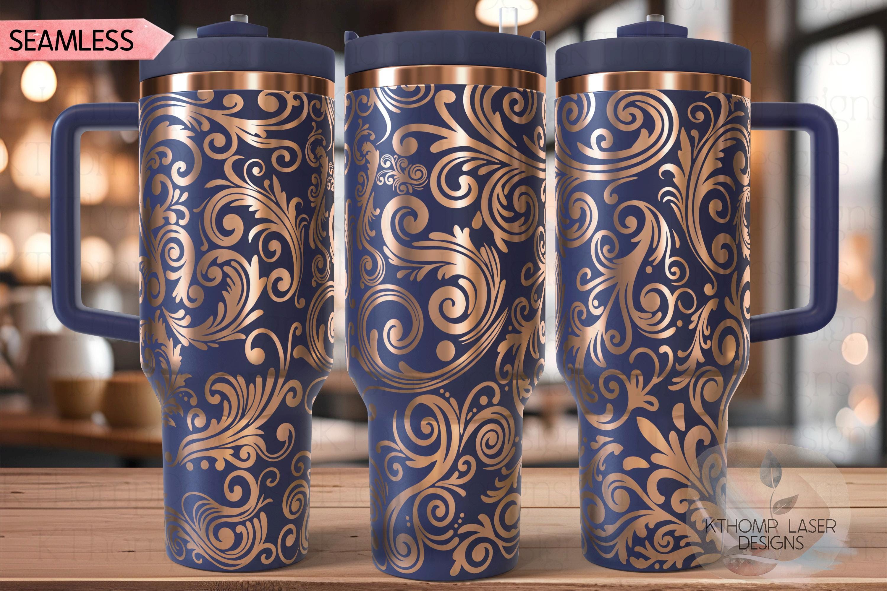 Tooled Leather Stamped Leather Tumbler Wrap SVG | 40oz Laser Engraving File | Rotary Ready Digital Design | Western Farm SVG