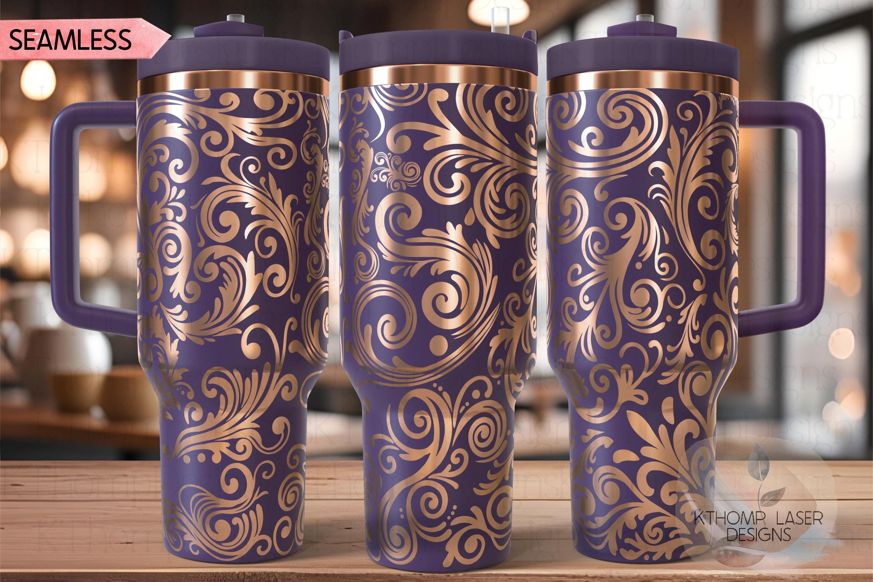 Tooled Leather Stamped Leather Tumbler Wrap SVG | 40oz Laser Engraving File | Rotary Ready Digital Design | Western Farm SVG