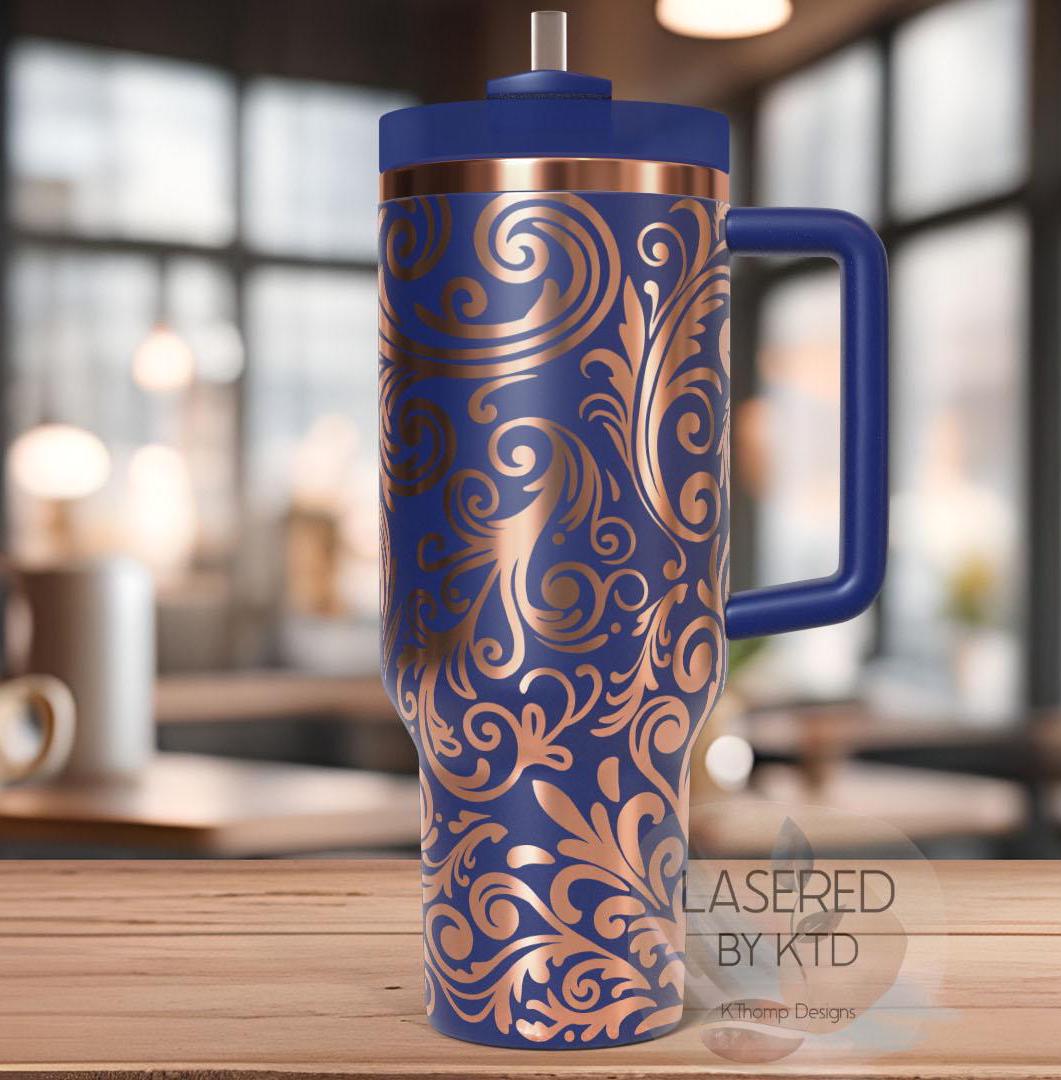 Tooled Leather Stamped Leather Tumbler Wrap SVG | 40oz Laser Engraving File | Rotary Ready Digital Design | Western Farm SVG