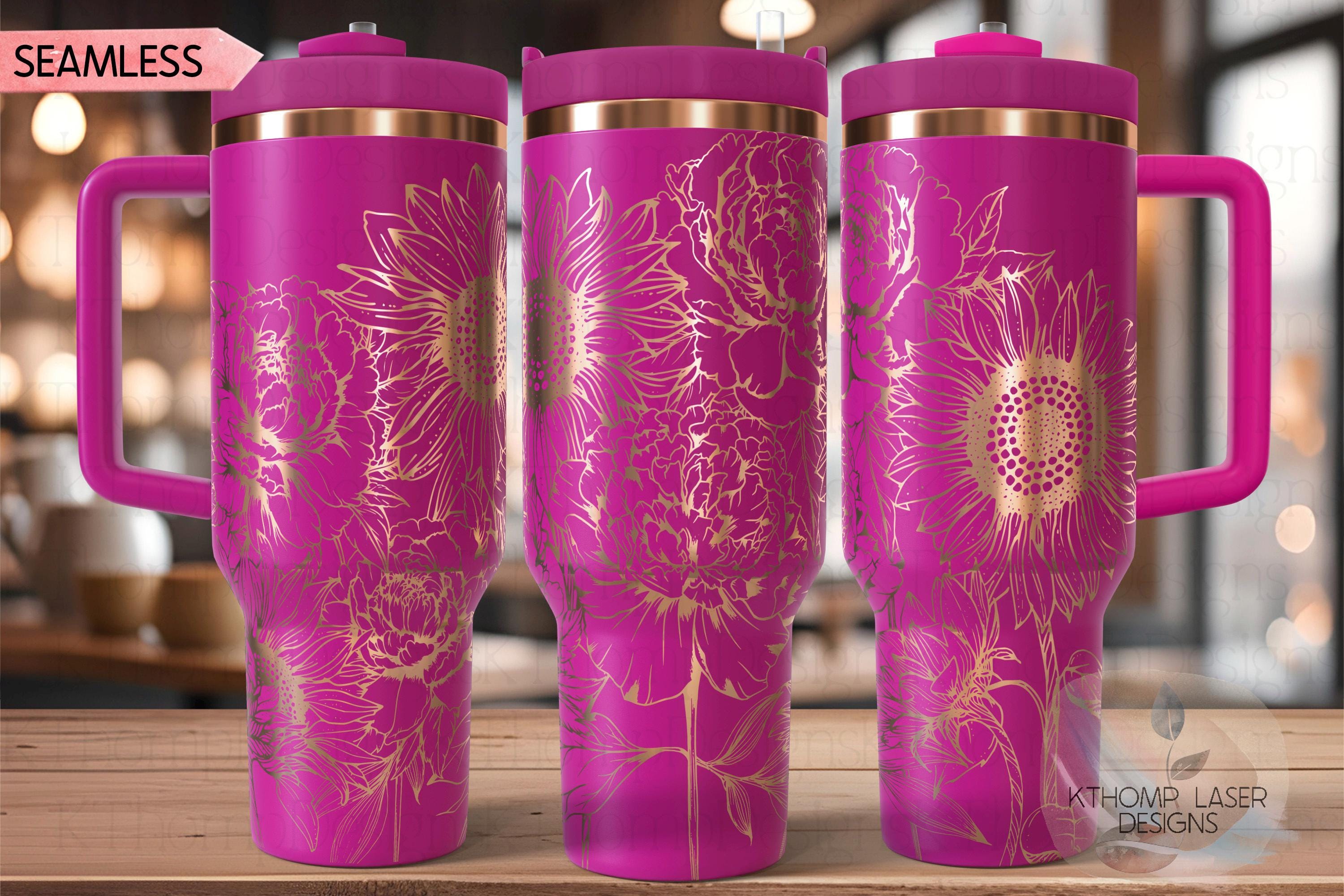 Peonies and Sunflowers Tumbler Wrap SVG | 40oz Laser Engraving File | Rotary Engrave Digital Design | Floral SVG Design