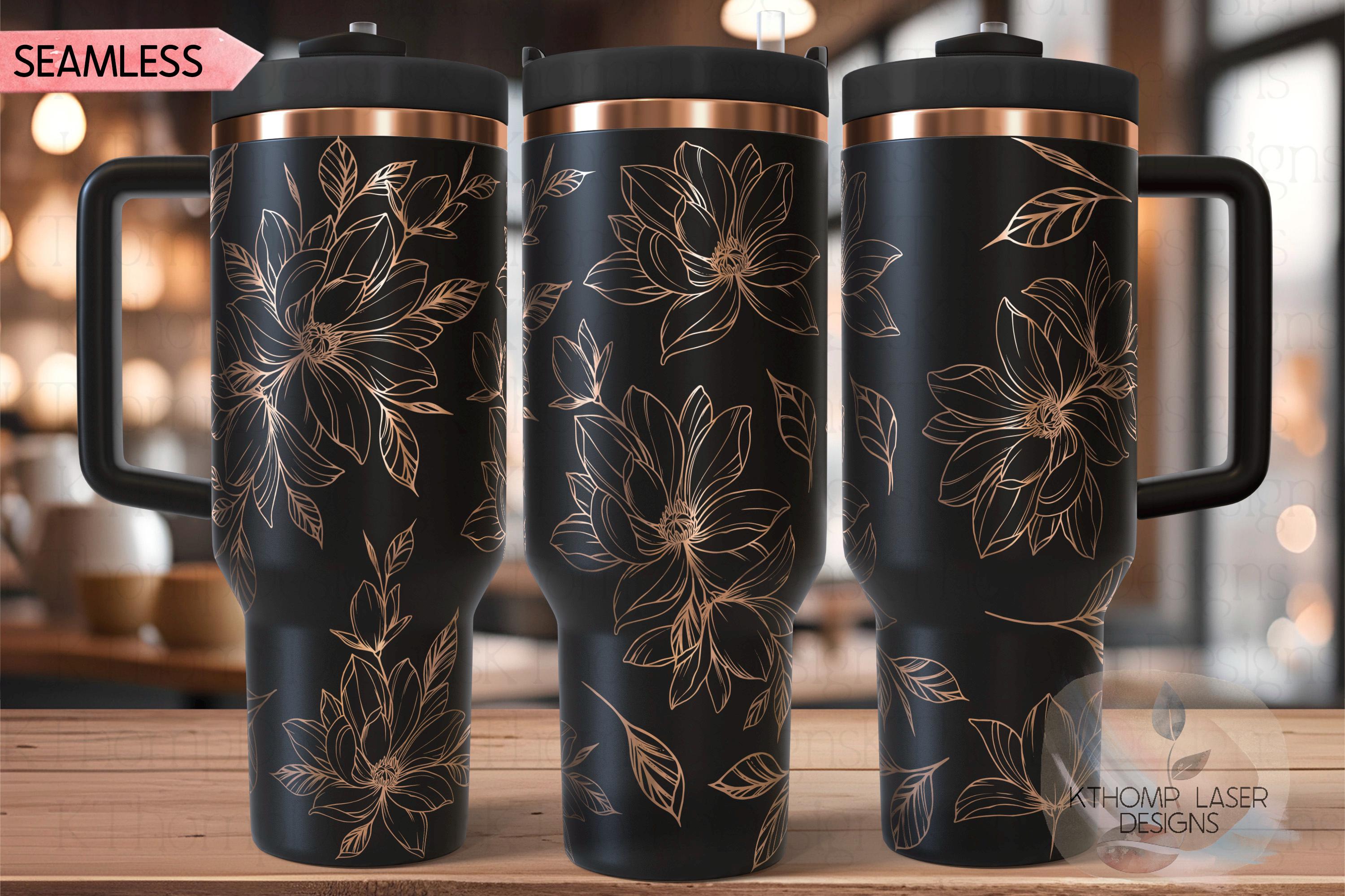 Peony Tumbler Wrap SVG | 40oz Laser Engraving File | Rotary Engrave Digital Design | Floral SVG Design