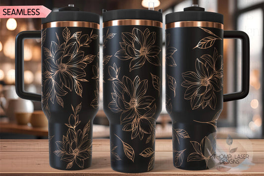 Peony Tumbler Wrap SVG | 40oz Laser Engraving File | Rotary Engrave Digital Design | Floral SVG Design