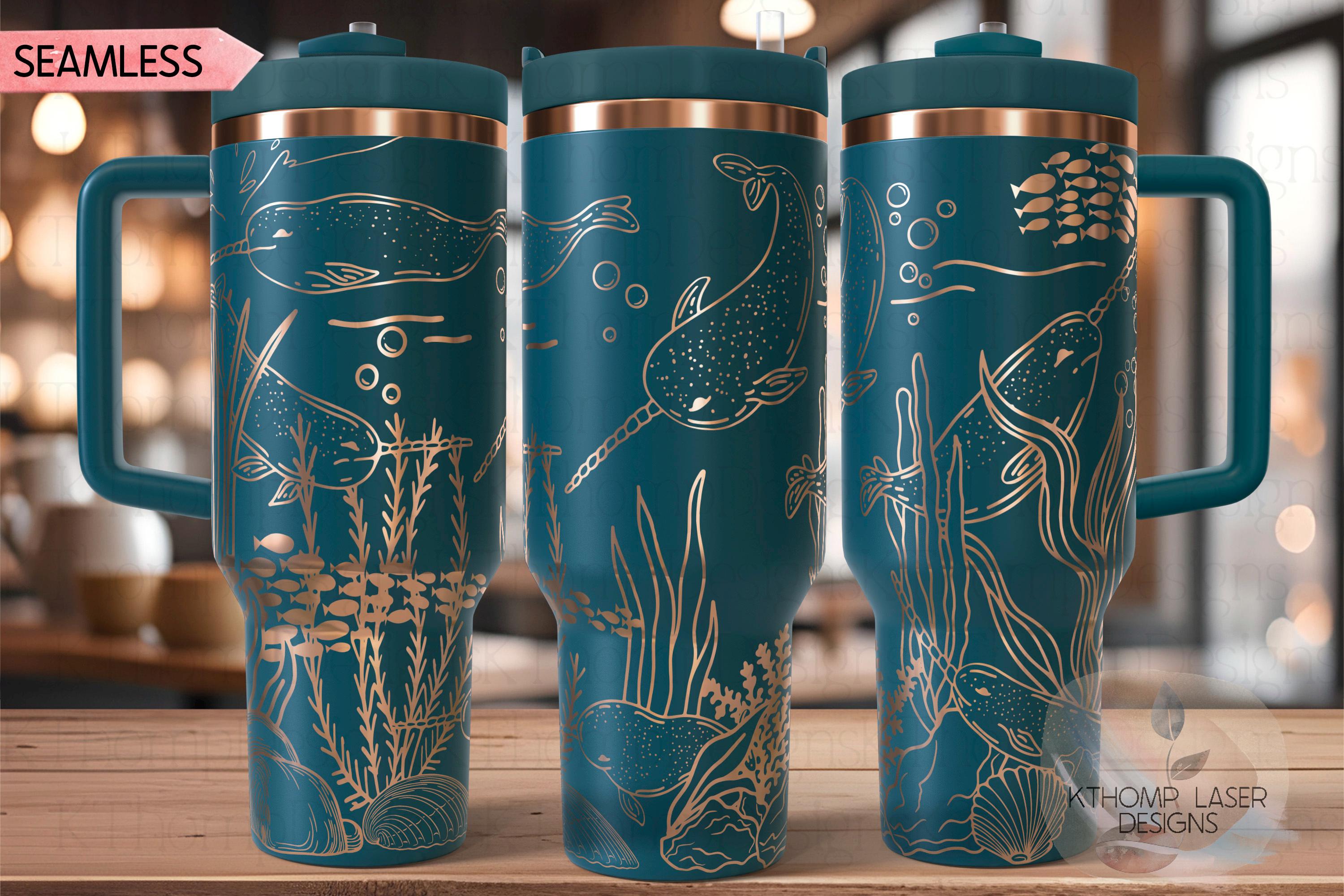 Narwhals Ocean Life Tumbler Wrap SVG | 40oz Laser Engraving File | Rotary Ready Digital Design | Ocean Nautical SVG