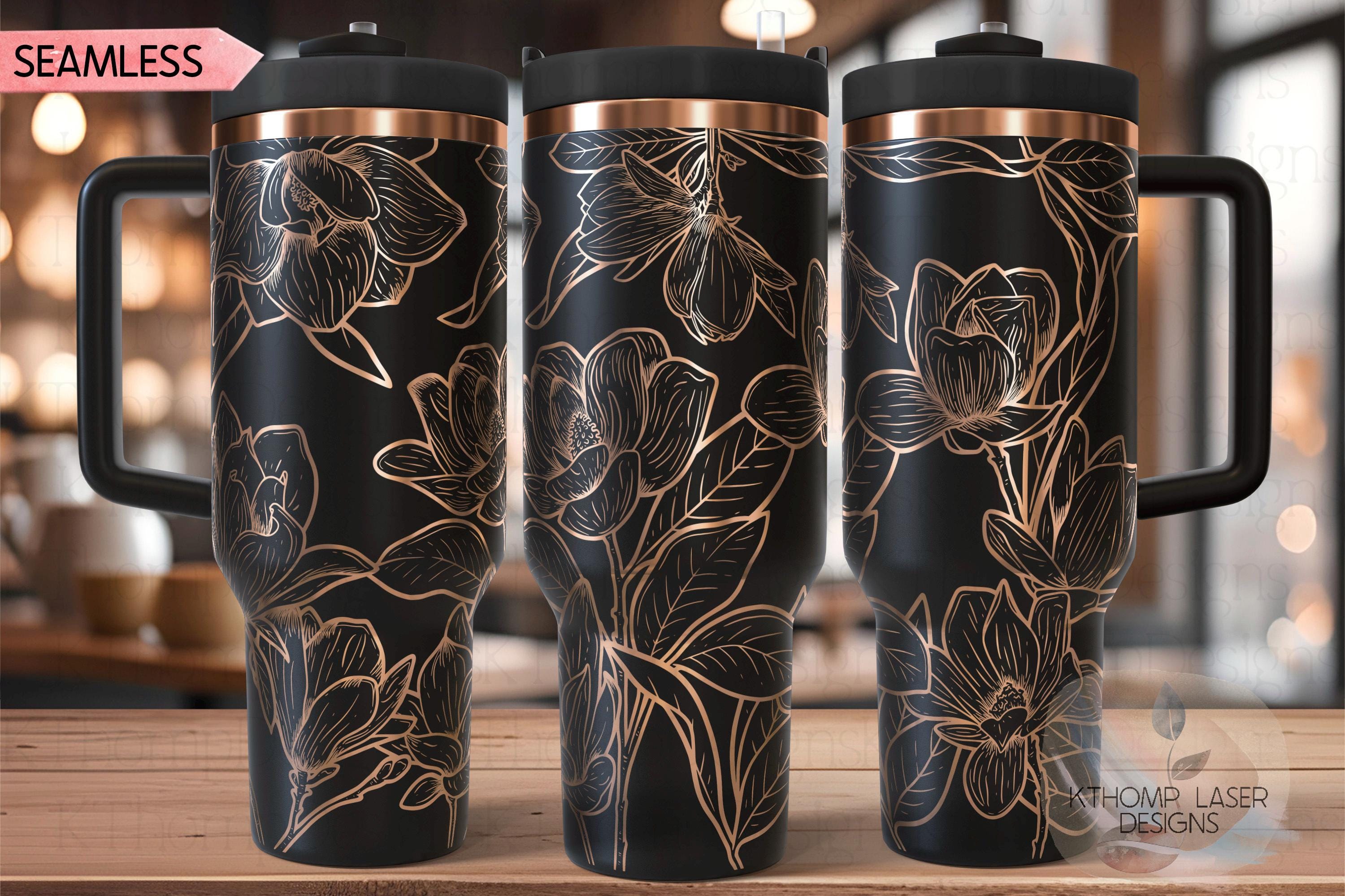 Magnolias Tumbler Wrap SVG | 40oz Laser Engraving File | Rotary Engrave Digital Design | Floral SVG Design