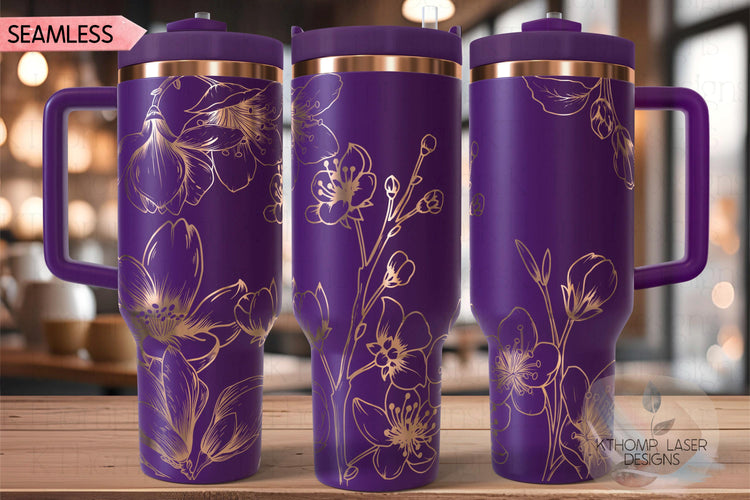 Cherry Blossom Tumbler Wrap SVG | 40oz Laser Engraving File | Rotary Engrave Digital Design | Floral SVG Design