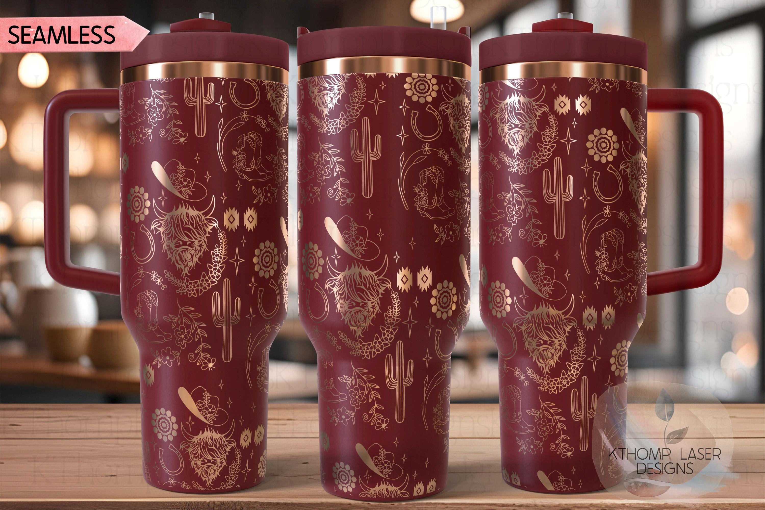 Highland Cow Western Tumbler Wrap SVG | 40oz Laser Engraving File | Rotary Ready Digital Design | Western Farm SVG