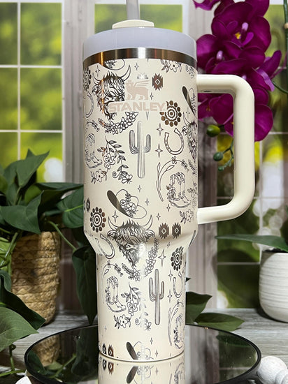 Highland Cow Western Tumbler Wrap SVG | 40oz Laser Engraving File | Rotary Ready Digital Design | Western Farm SVG