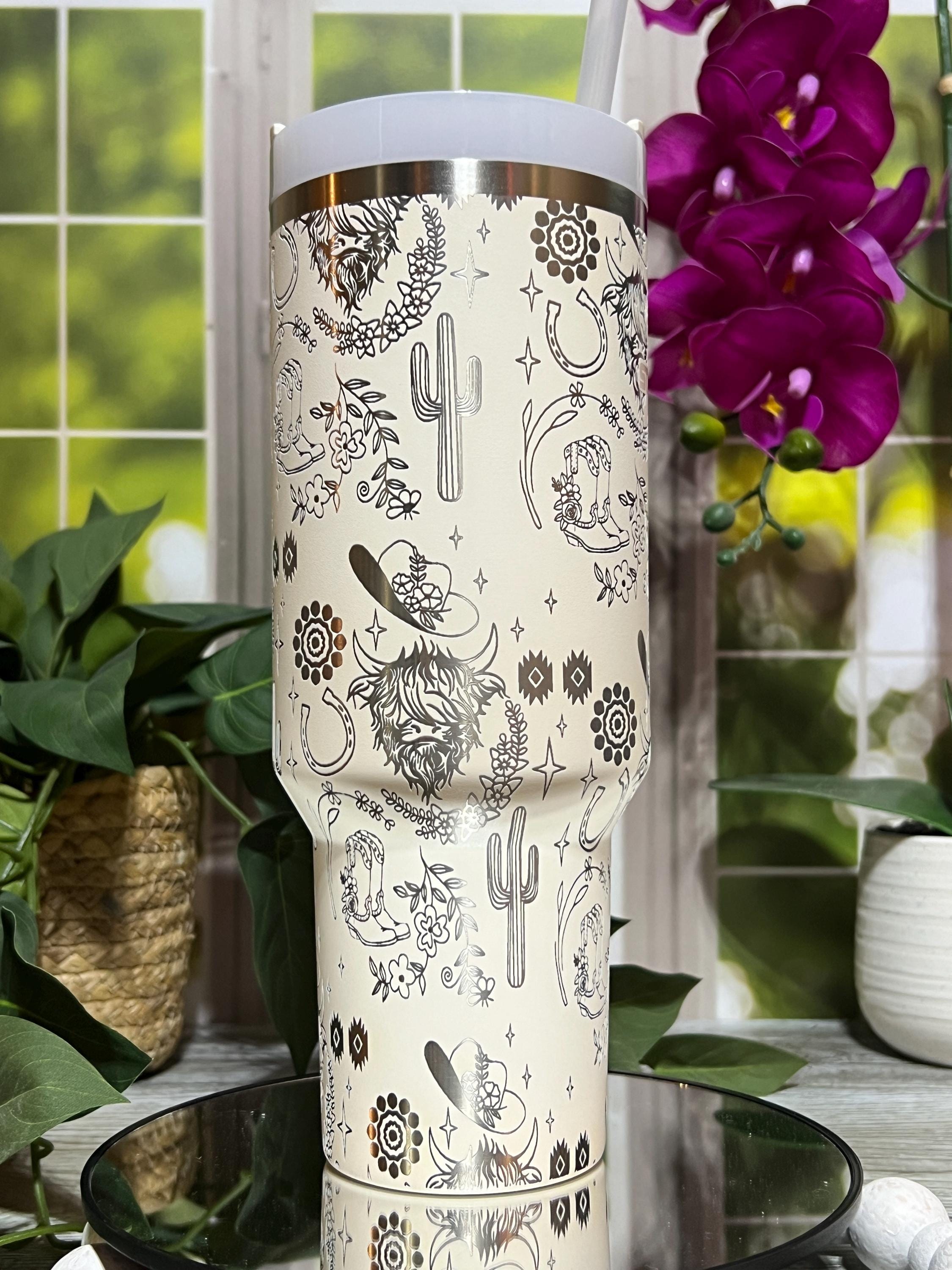 Highland Cow Western Tumbler Wrap SVG | 40oz Laser Engraving File | Rotary Ready Digital Design | Western Farm SVG