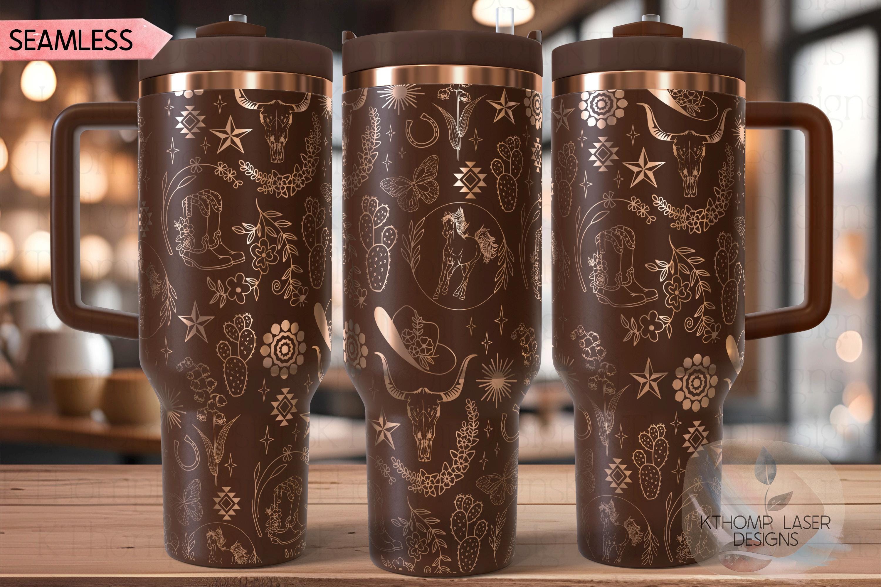 Southwestern Skull Boho Doodles Tumbler Wrap SVG | 40oz Laser Engraving File | Rotary Ready Digital Design | Western Farm SVG
