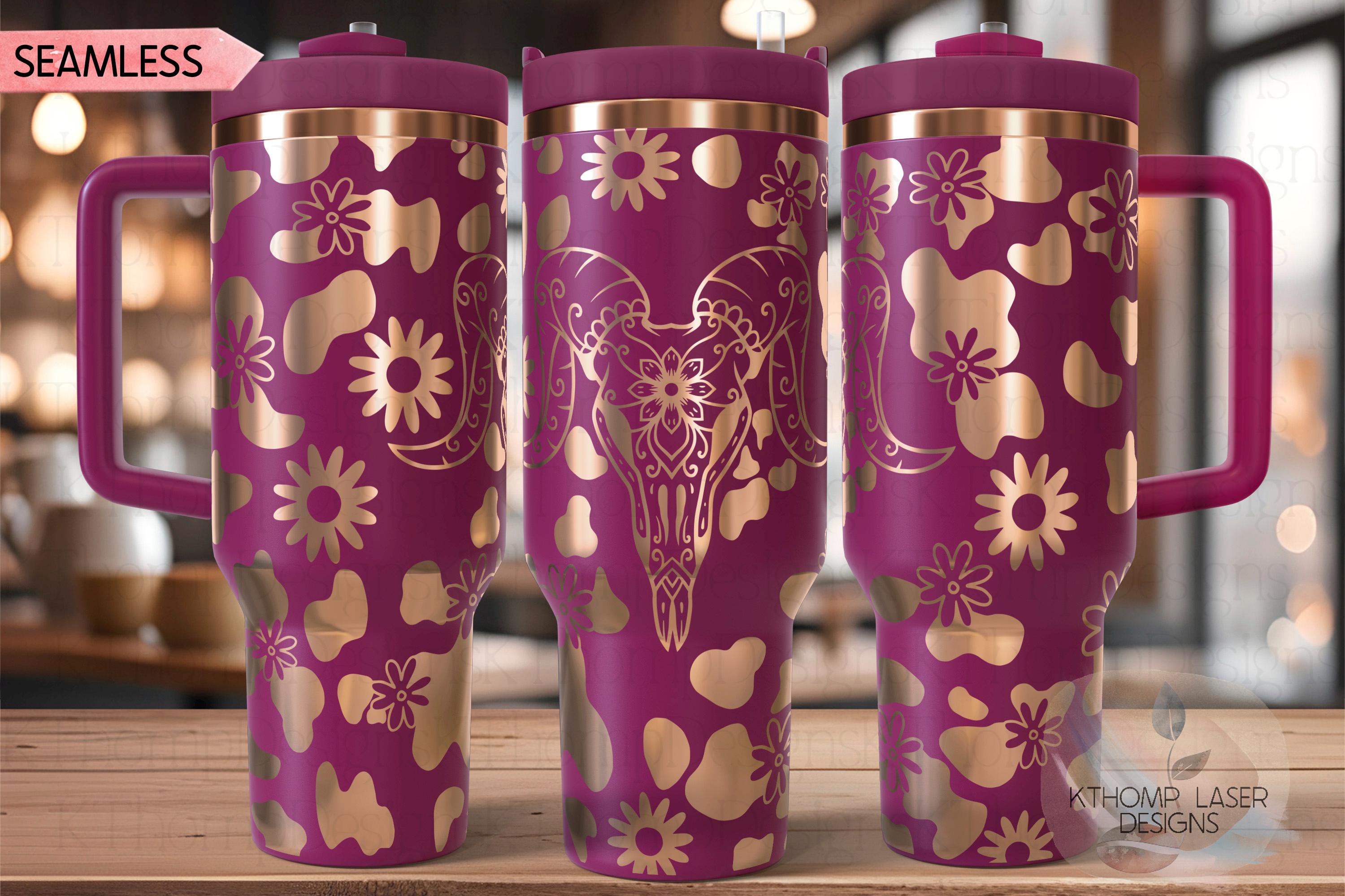 Boho Cow Skull Western Tumbler Wrap SVG | 40oz Laser Engraving File | Rotary Ready Digital Design | Western Farm SVG