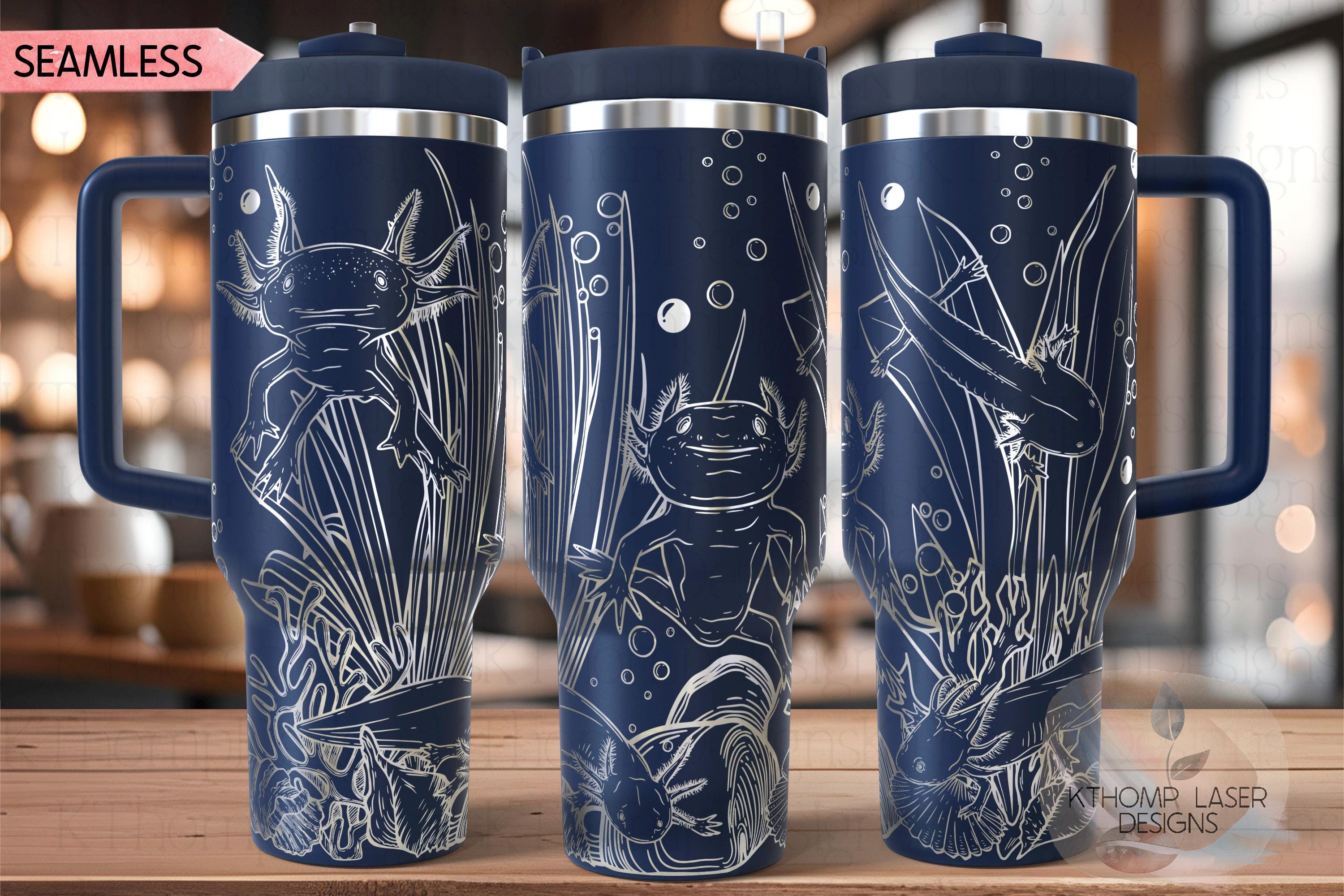 Axolotls Tumbler Wrap SVG | 40oz Laser Engraving File | Rotary Ready Digital Design | Ocean Nautical SVG