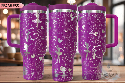 Cute Ballerina Dancer Tumbler Wrap SVG | 40oz Laser Engraving File | Rotary Ready Digital Design | Sports Fan SVG