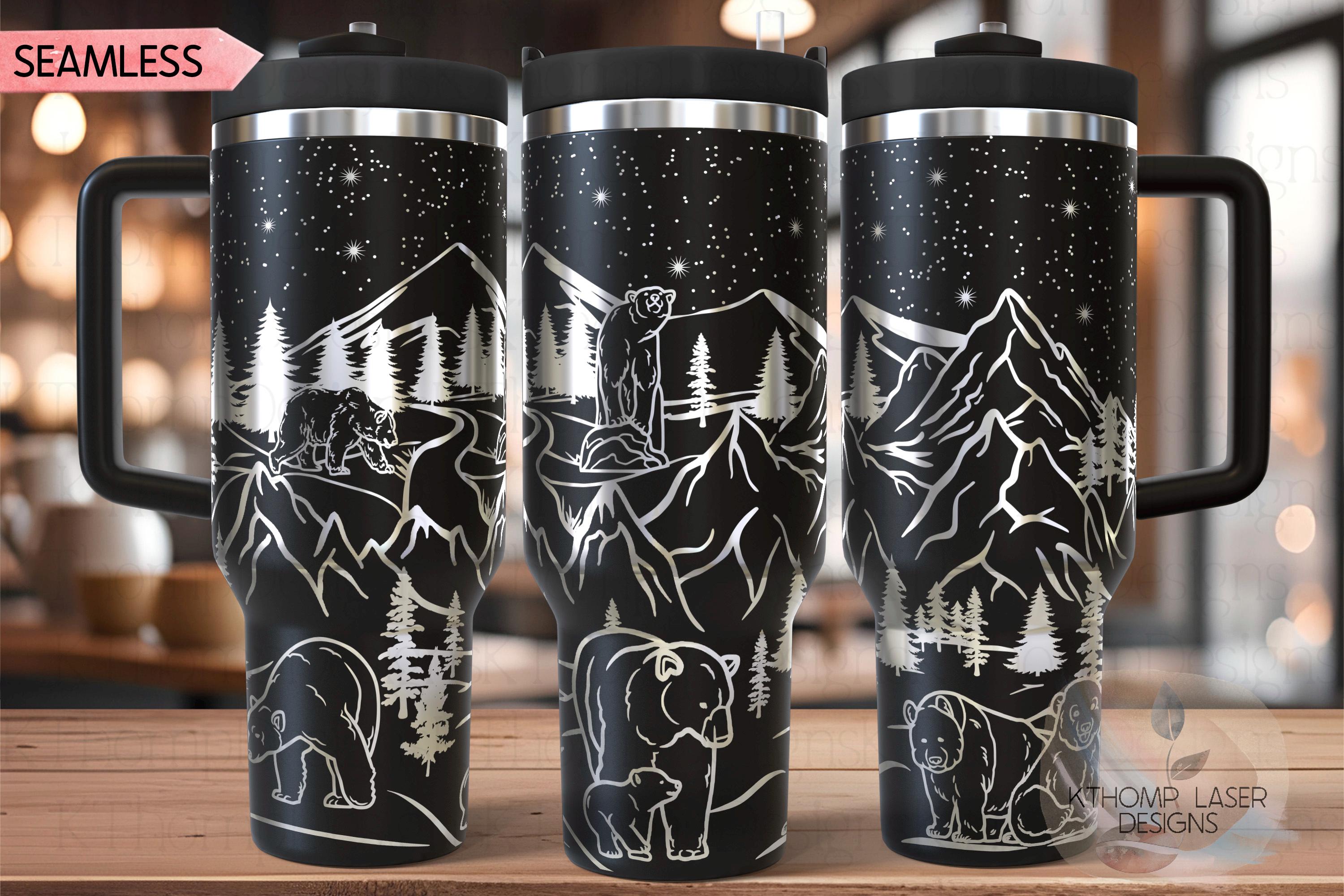 Bears Mountain Scene Tumbler Wrap SVG | 40oz Laser Engraving File | Rotary Ready Digital Design | Exotic Animal SVG