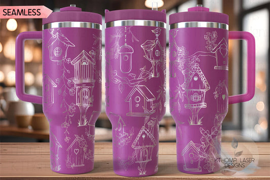 Birdhouses Tumbler Wrap SVG | 40oz Laser Engraving File | Rotary Ready Digital Design | Western Farm SVG