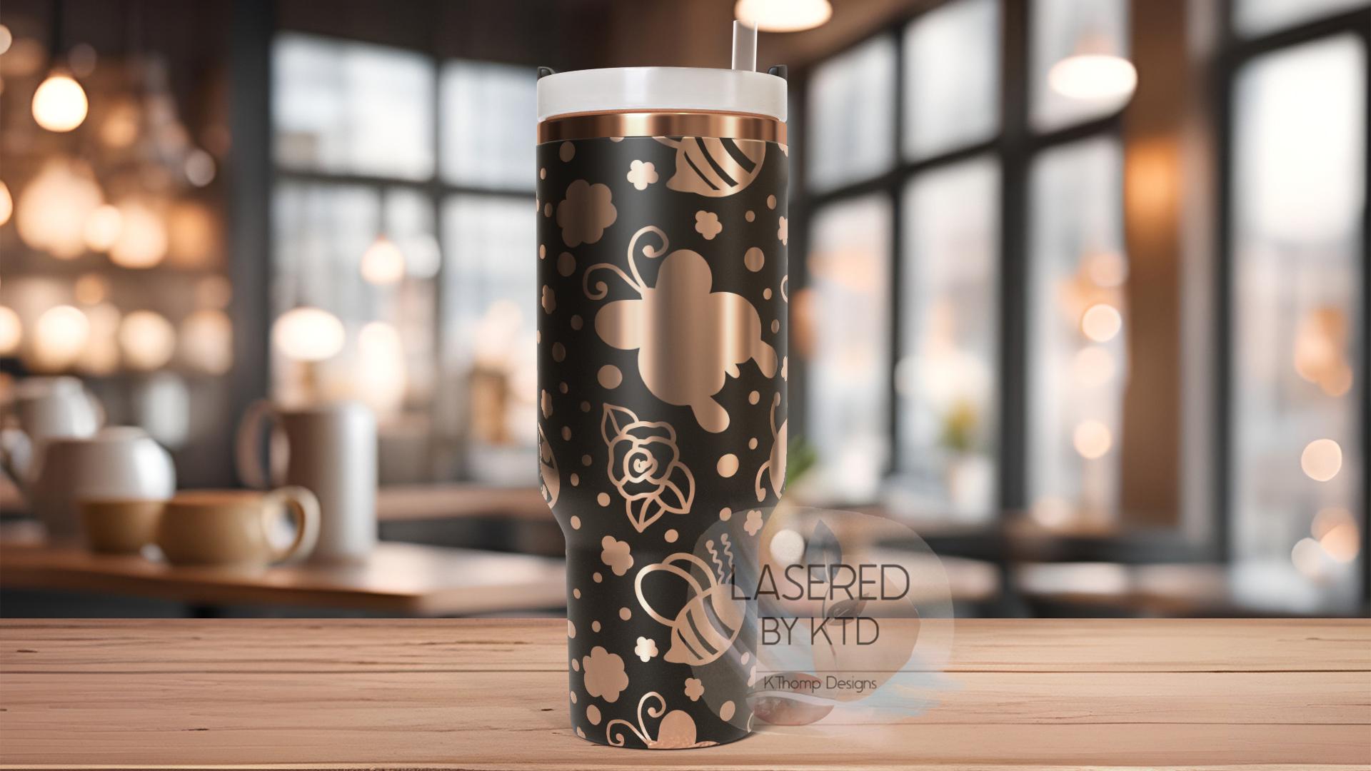 Bees and Butterflies Tumbler Wrap SVG | 40oz Laser Engraving File | Rotary Ready Digital Design | Exotic Animal SVG