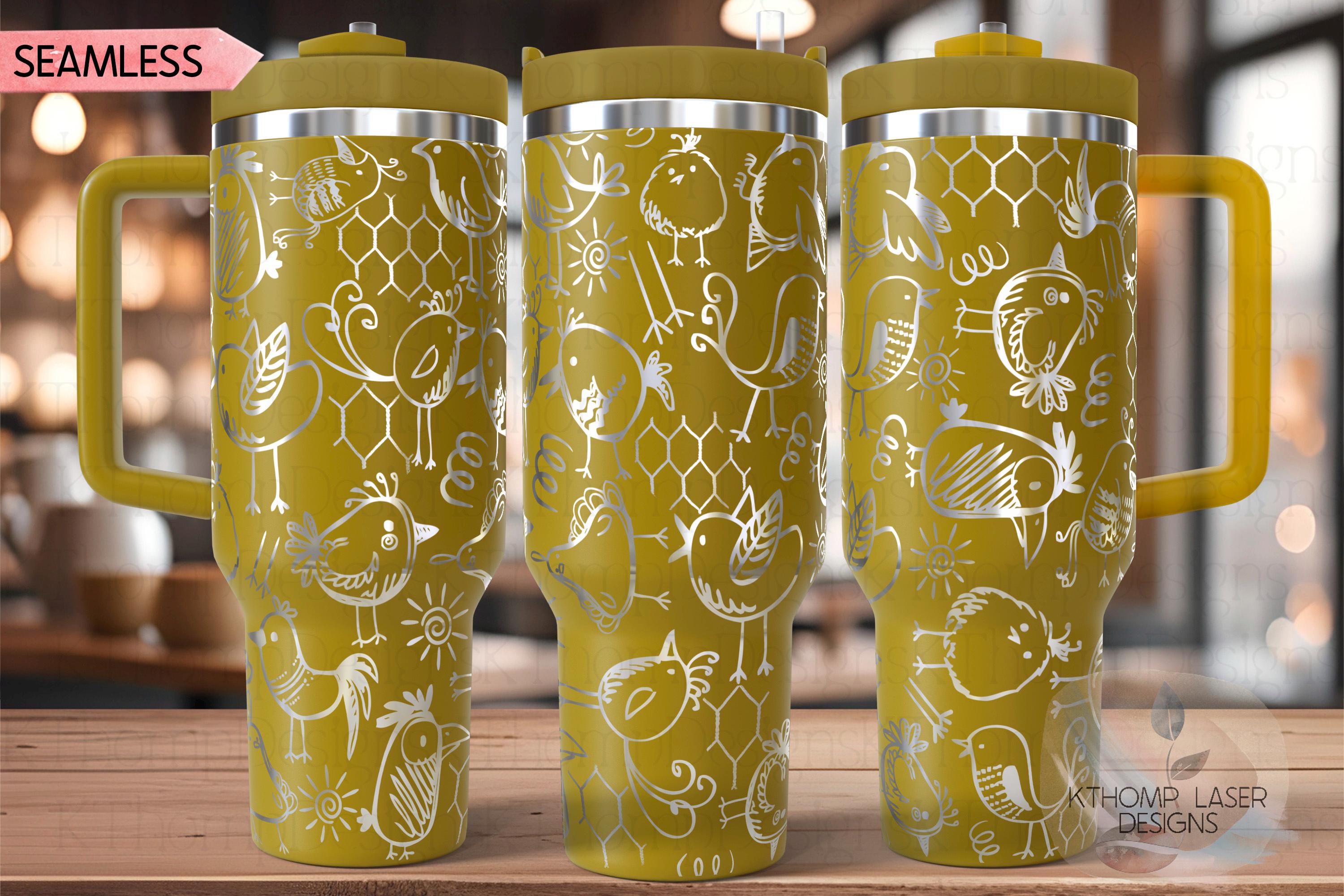 Bird Doodles Tumbler Wrap SVG | 40oz Laser Engraving File | Rotary Ready Digital Design | Exotic Animal SVG