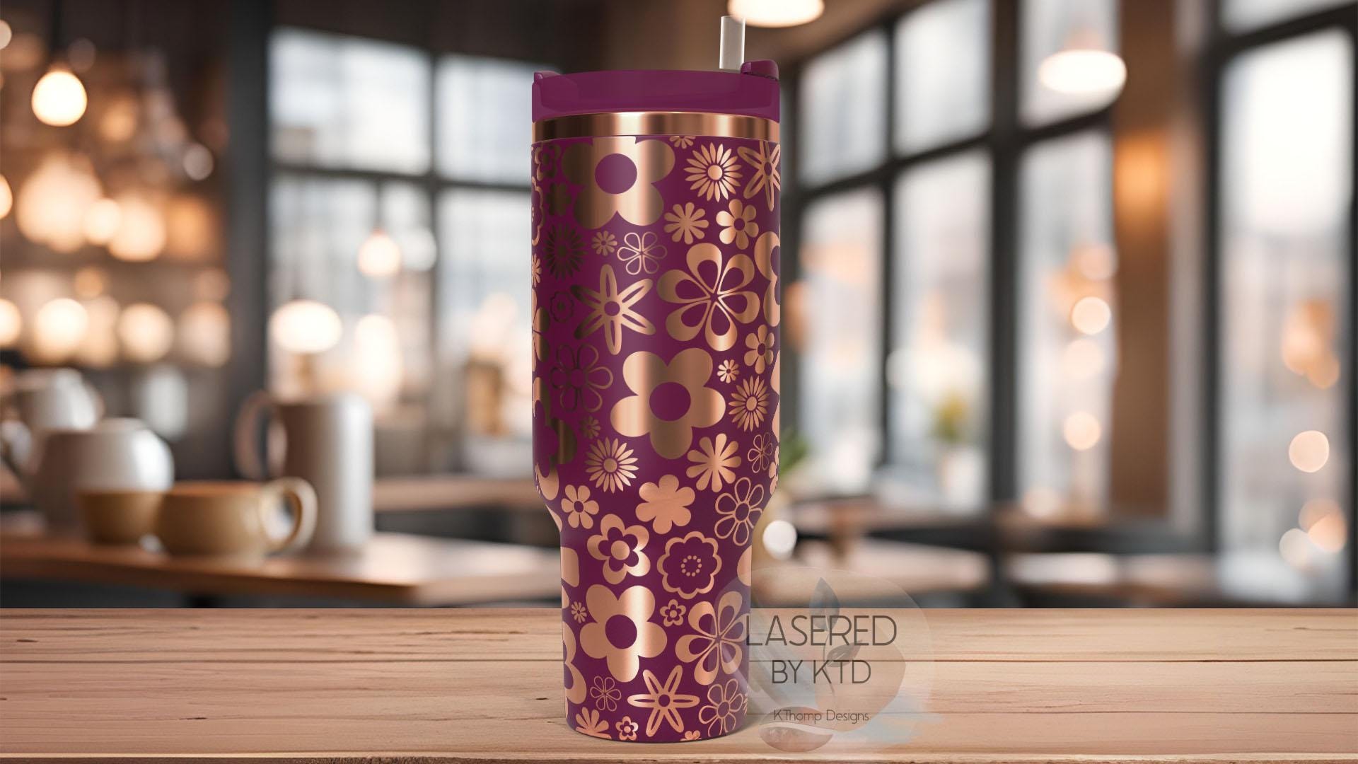 Flower Power Cute Flower Burst Tumbler Wrap SVG | 40oz Laser Engraving File | Rotary Engrave Digital Design | Floral SVG Design