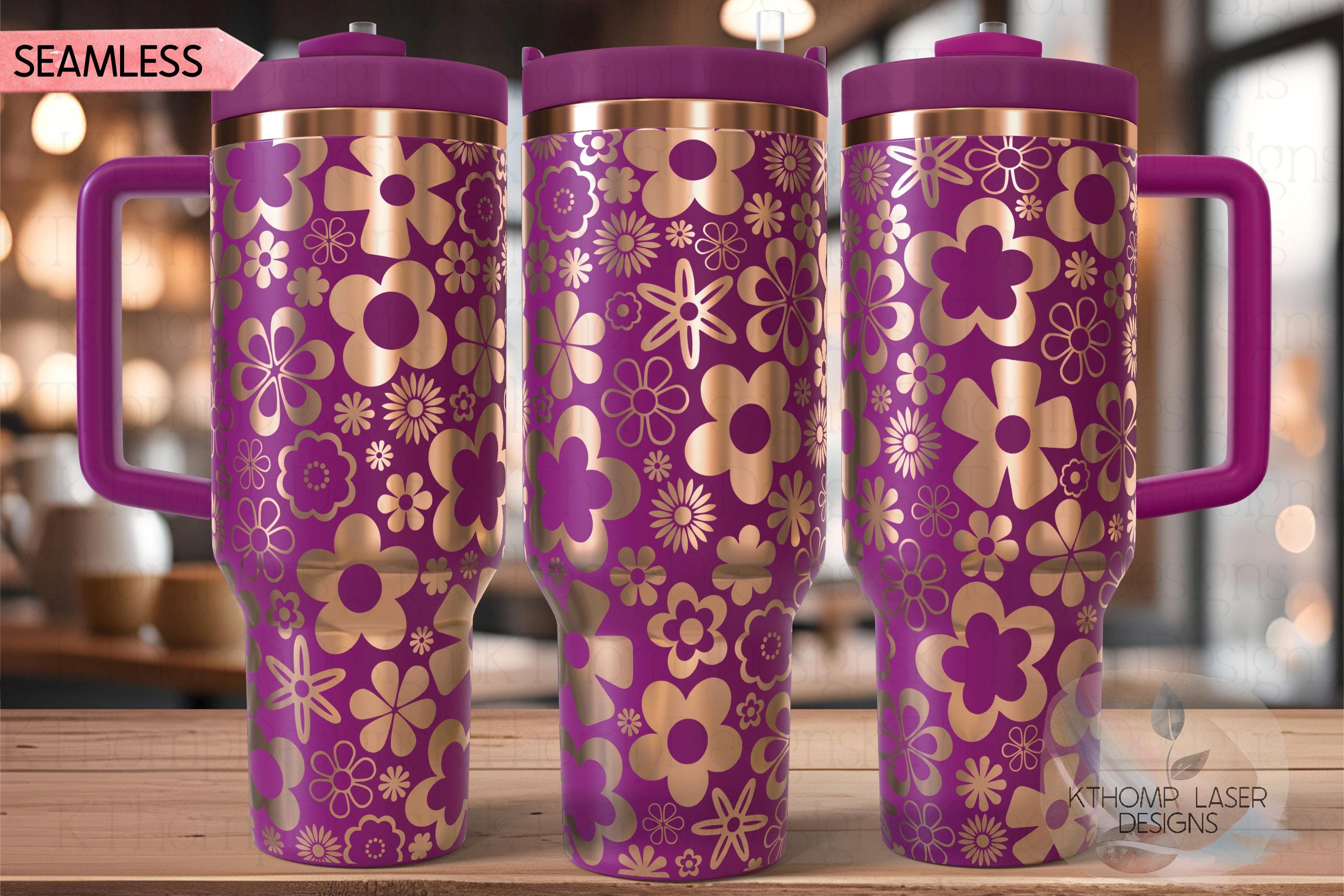 Flower Power Cute Flower Burst Tumbler Wrap SVG | 40oz Laser Engraving File | Rotary Engrave Digital Design | Floral SVG Design