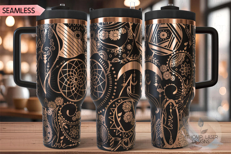 Boho Paisley Doodles Tumbler Wrap SVG | 40oz Laser Engraving File | Rotary Ready Digital Design | Zodiac Boho SVG
