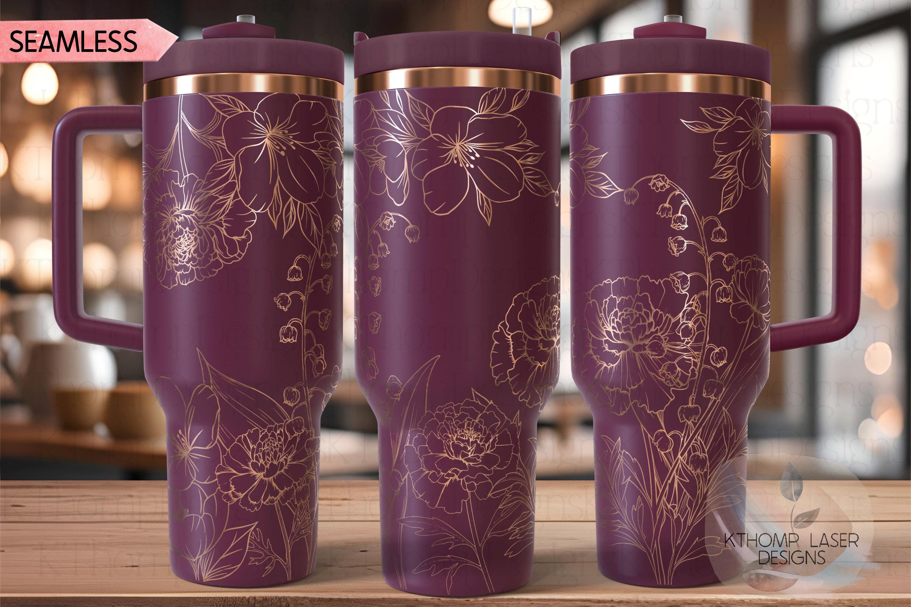 Carnations Lily of the Valley & Violets Tumbler Wrap SVG | 40oz Laser Engraving File | Rotary Engrave Digital Design | Floral SVG Design