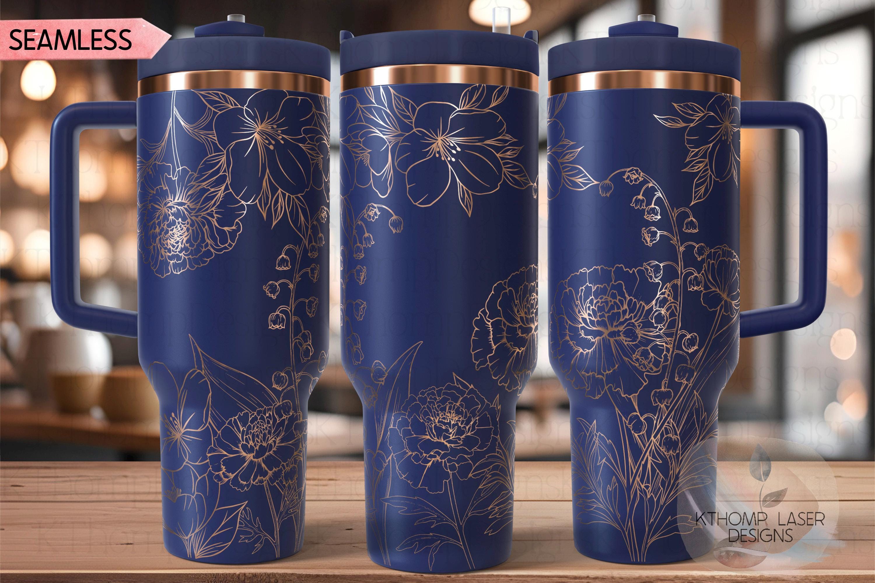 Carnations Lily of the Valley & Violets Tumbler Wrap SVG | 40oz Laser Engraving File | Rotary Engrave Digital Design | Floral SVG Design