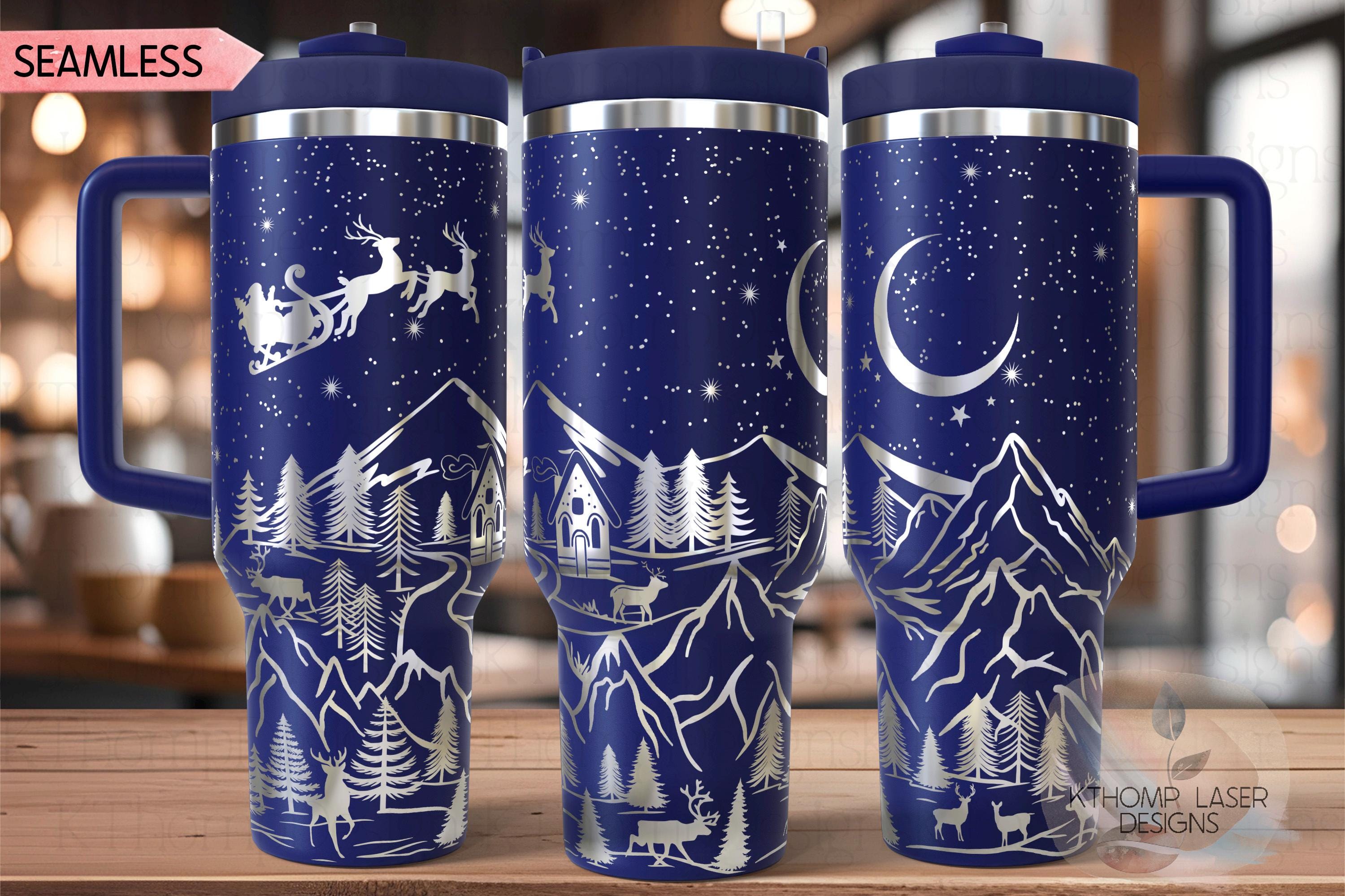 Christmas In The Mountains Holiday Tumbler Wrap SVG | 40oz Laser Engraving File | Rotary Ready Digital Design | Seasonal SVG