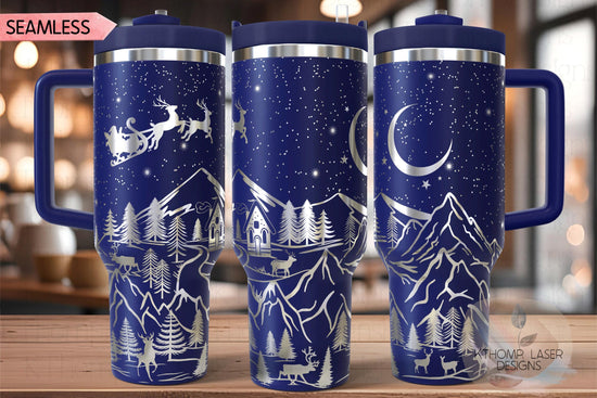 Christmas In The Mountains Holiday Tumbler Wrap SVG | 40oz Laser Engraving File | Rotary Ready Digital Design | Seasonal SVG