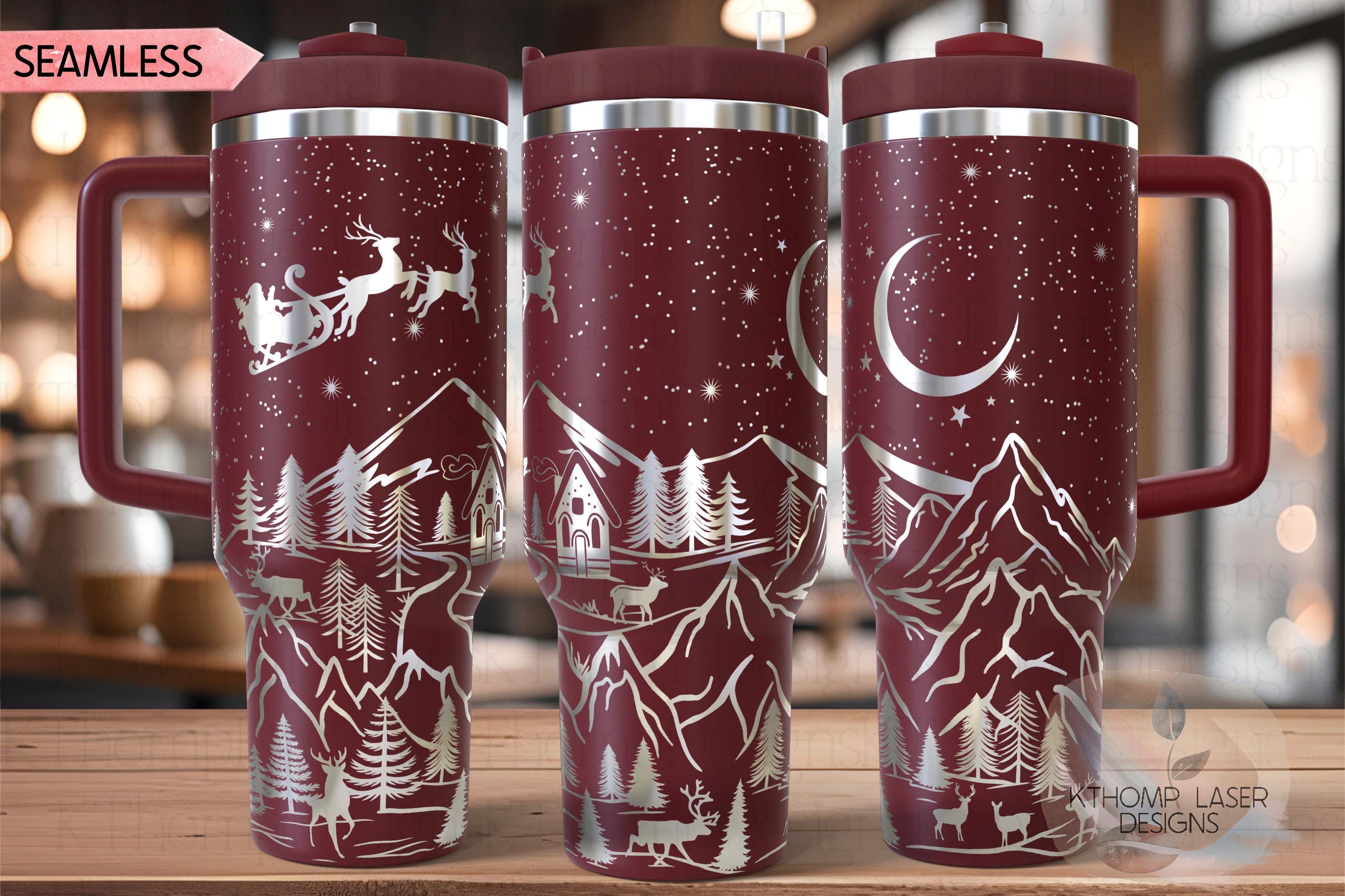 Christmas In The Mountains Holiday Tumbler Wrap SVG | 40oz Laser Engraving File | Rotary Ready Digital Design | Seasonal SVG