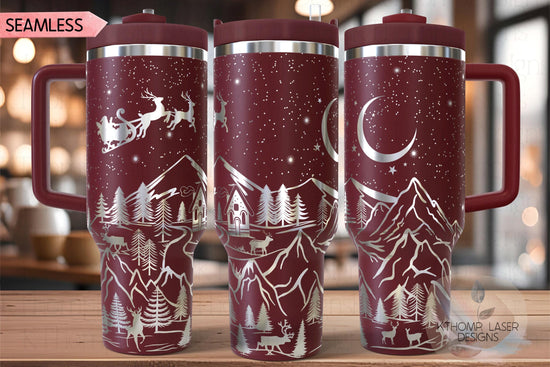 Christmas In The Mountains Holiday Tumbler Wrap SVG | 40oz Laser Engraving File | Rotary Ready Digital Design | Seasonal SVG