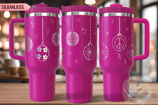 Retro Christmas Ornaments Holiday Tumbler Wrap SVG | 40oz Laser Engraving File | Rotary Ready Digital Design | Seasonal SVG